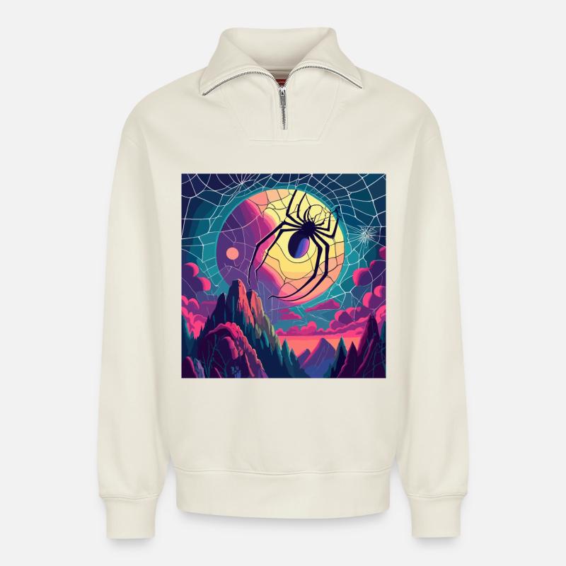 Moon Spiderweb - Relaxed Unisex Organic Half Zip Sweatshirt – von SPREAD - Naturweiß