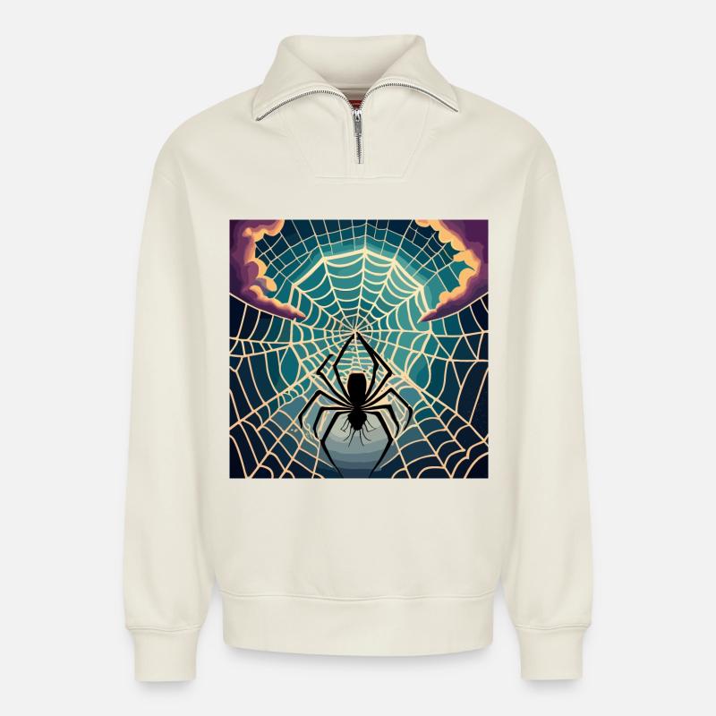 A spiderweb spider moon - Relaxed Unisex Organic Half Zip Sweatshirt – von SPREAD - Naturweiß
