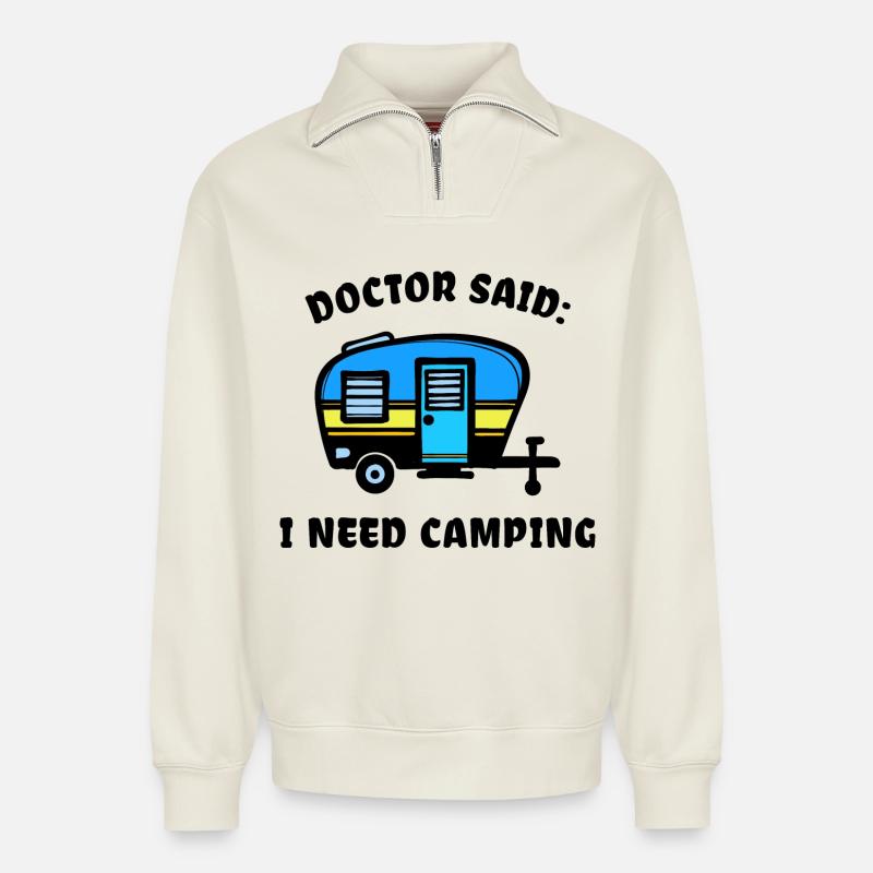 Camper Camping Wohnmobil Statement Wanderer - Relaxed Unisex Organic Half Zip Sweatshirt – von SPREAD - Naturweiß