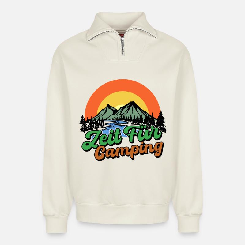 Campingplatz Camping Statement Berge Camper - Relaxed Unisex Organic Half Zip Sweatshirt – von SPREAD - Naturweiß
