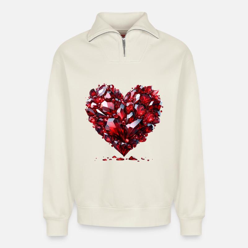 Ruby Love T-Shirt - Relaxed Unisex Organic Half Zip Sweatshirt – von SPREAD - Naturweiß