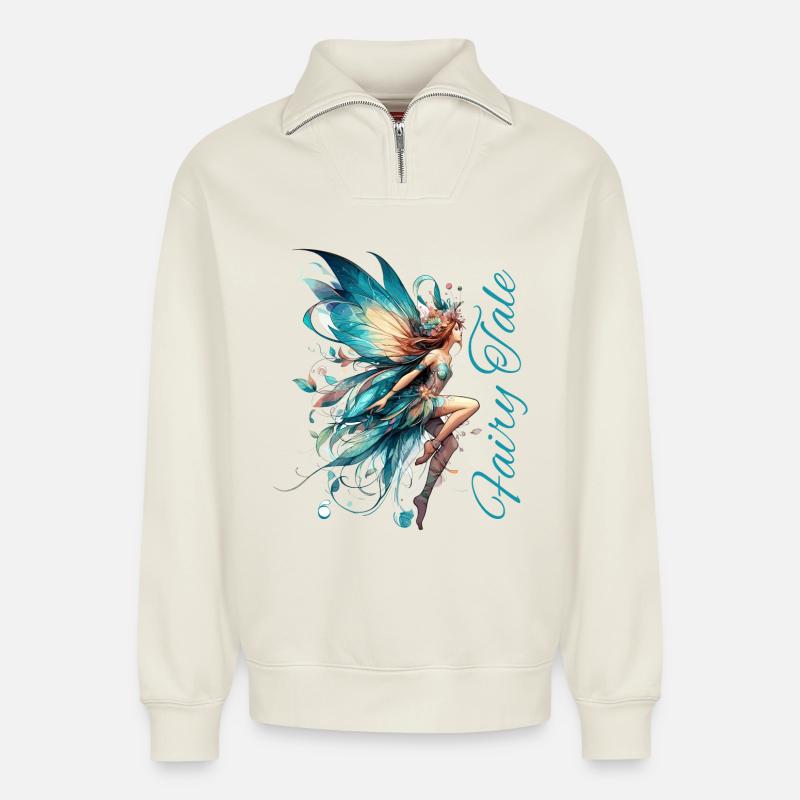 Fee Märchen Geschenk - Relaxed Unisex Organic Half Zip Sweatshirt – von SPREAD - Naturweiß