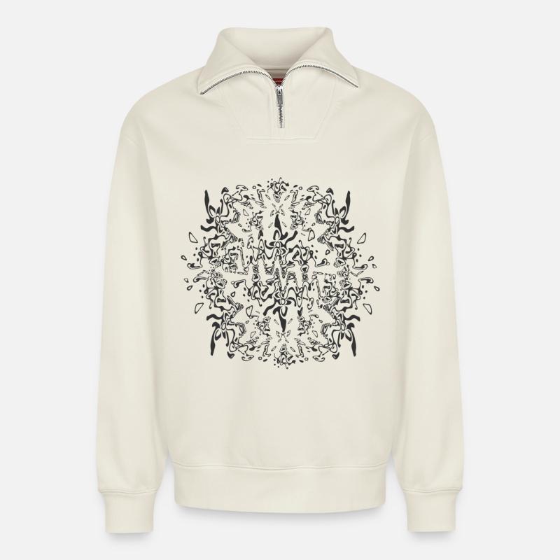Abstraktes Schwarzes Mandala Muster - Relaxed Unisex Organic Half Zip Sweatshirt – von SPREAD - Naturweiß