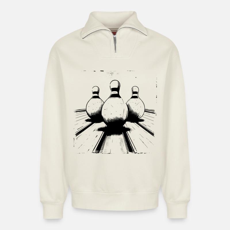 Bowling Pins - Relaxed Unisex Organic Half Zip Sweatshirt – von SPREAD - Naturweiß