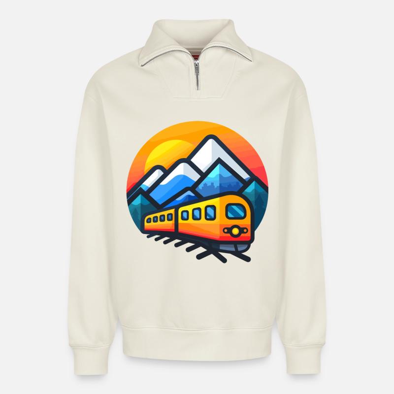 Train Cartoon Style - Relaxed Unisex Organic Half Zip Sweatshirt – by SPREAD - off white