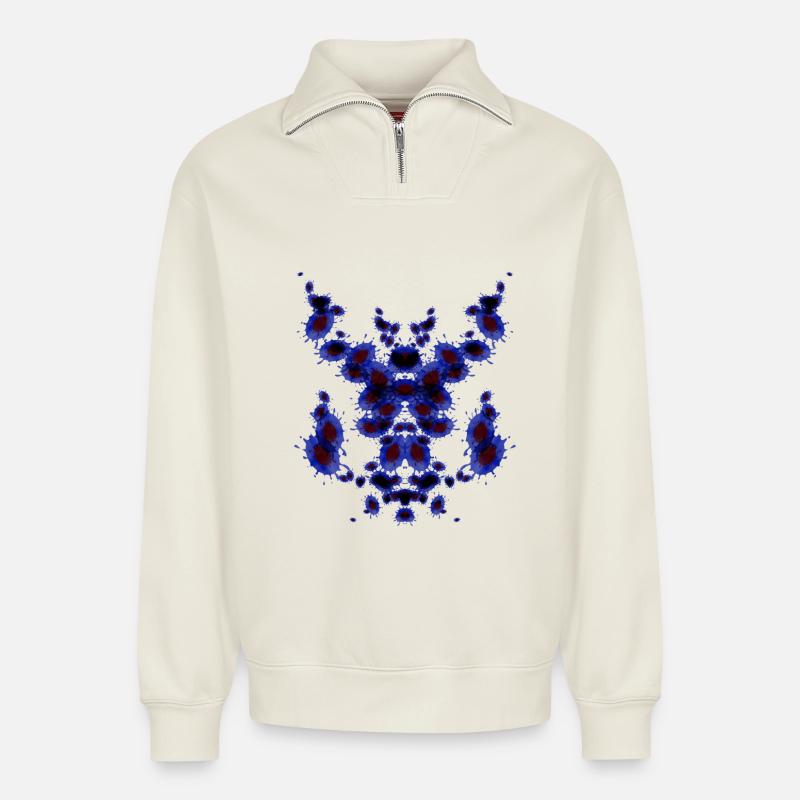 Pipe Echecs Bleu - Sweat unisexe décontracté en coton biologique à demi-zip – de SPREAD - blanc cassé