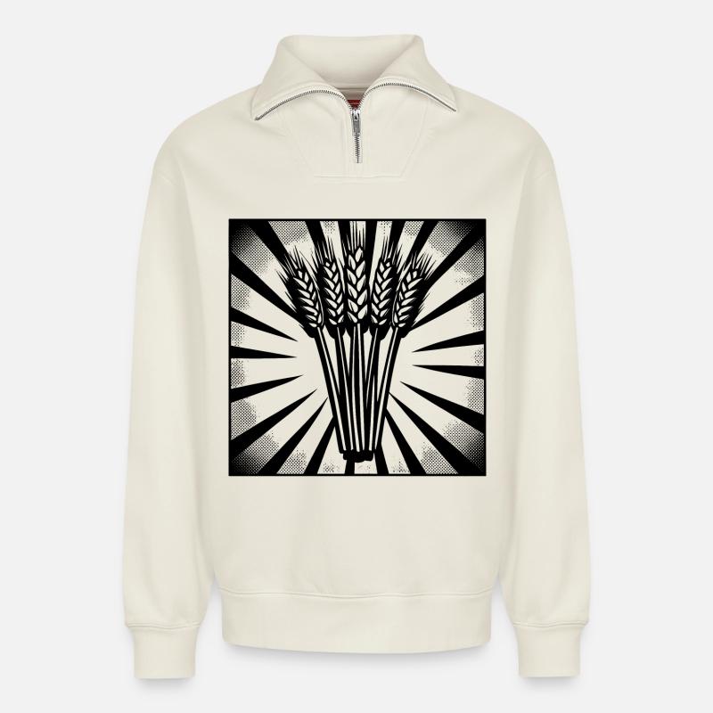 5 Weizenähren Highlight Dunkel - Relaxed Unisex Organic Half Zip Sweatshirt – von SPREAD - Naturweiß