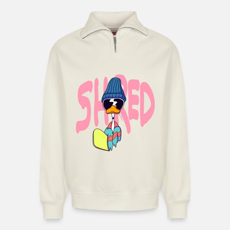 Shred - Relaxed Unisex Organic Half Zip Sweatshirt – von SPREAD - Naturweiß