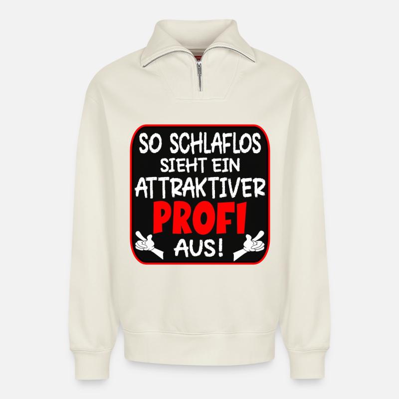 SCHLAFLOSER PROFI BERUFE - Relaxed Unisex Organic Half Zip Sweatshirt – von SPREAD - Naturweiß