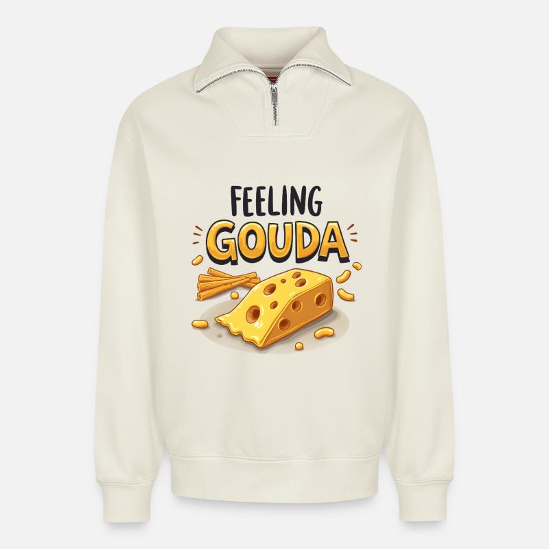 Feeling Gouda - Relaxed Unisex Organic Half Zip Sweatshirt – von SPREAD - Naturweiß