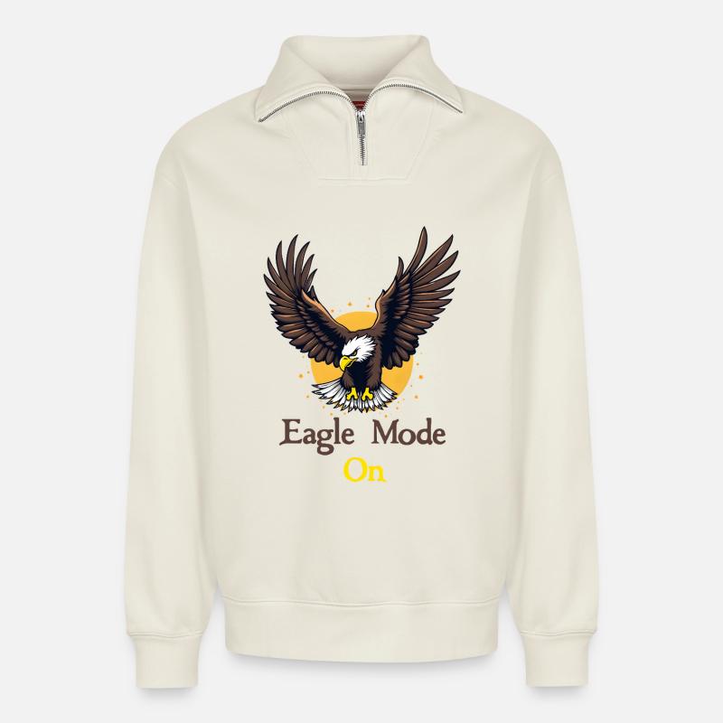 Mode Aigle : Activé - Sweat unisexe décontracté en coton biologique à demi-zip – de SPREAD - blanc cassé