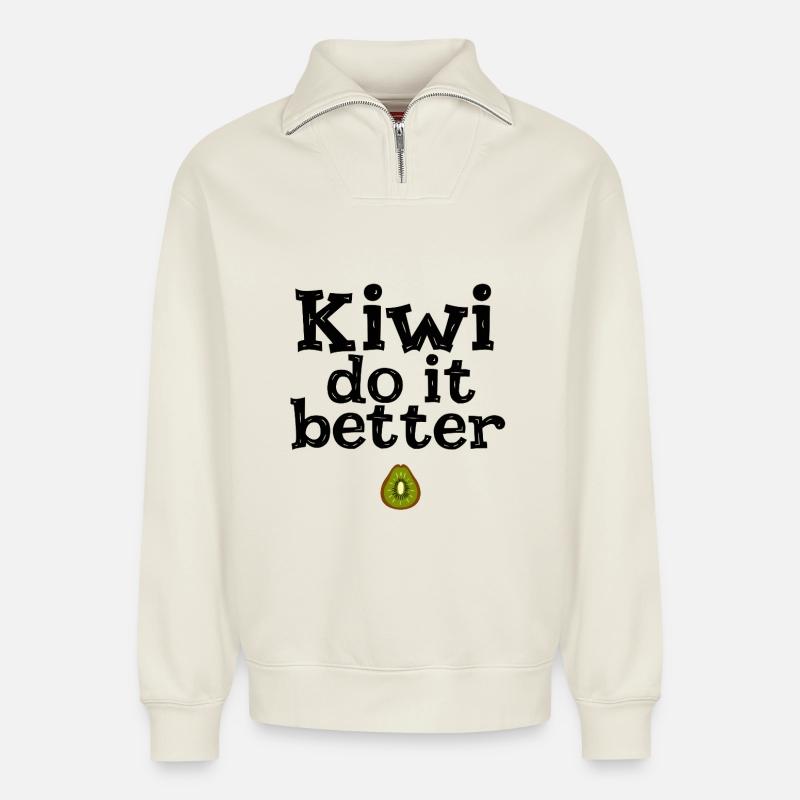 Kiwi Do It Better - Relaxed Unisex Organic Half Zip Sweatshirt – von SPREAD - Naturweiß