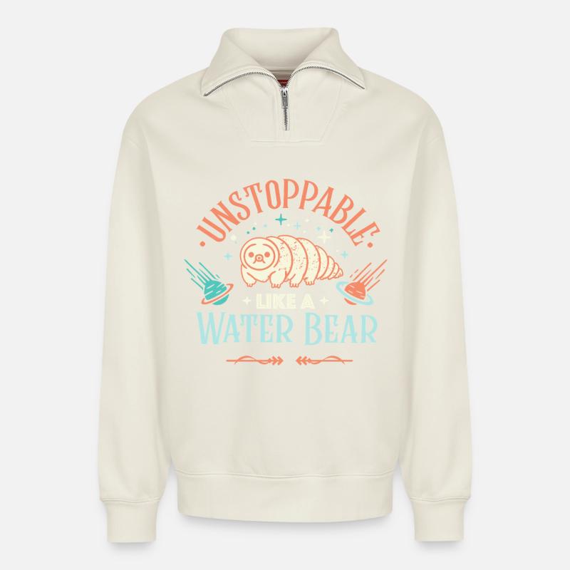 Unaufhaltsames Bärtierchen - Relaxed Unisex Organic Half Zip Sweatshirt – von SPREAD - Naturweiß