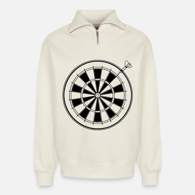 Dessin de fléchettes - Sweat unisexe décontracté en coton biologique à demi-zip – de SPREAD - blanc cassé
