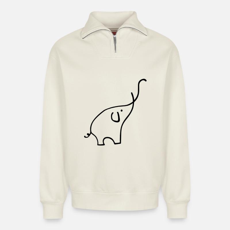 Elefant - Relaxed Unisex Organic Half Zip Sweatshirt – von SPREAD - Naturweiß