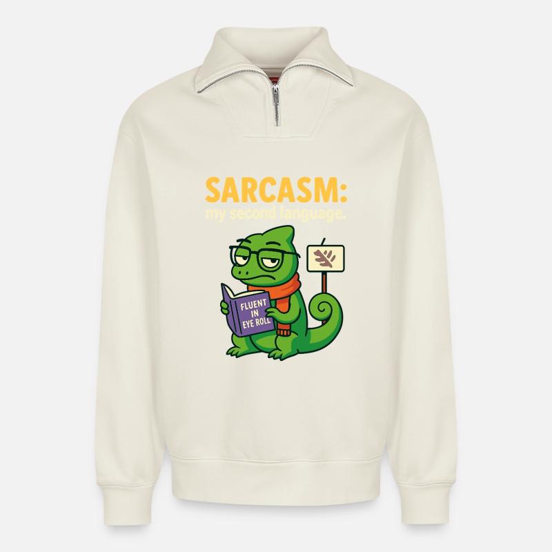 Second Language Sarcasm - Relaxed Unisex Organic Half Zip Sweatshirt – by SPREAD - off white