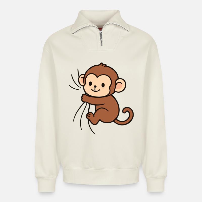 Liebes kleines Äffchen - Relaxed Unisex Organic Half Zip Sweatshirt – von SPREAD - Naturweiß