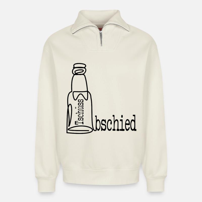 ABSCHIEDSPARTY ABSCHIED BIER - Relaxed Unisex Organic Half Zip Sweatshirt – von SPREAD - Naturweiß