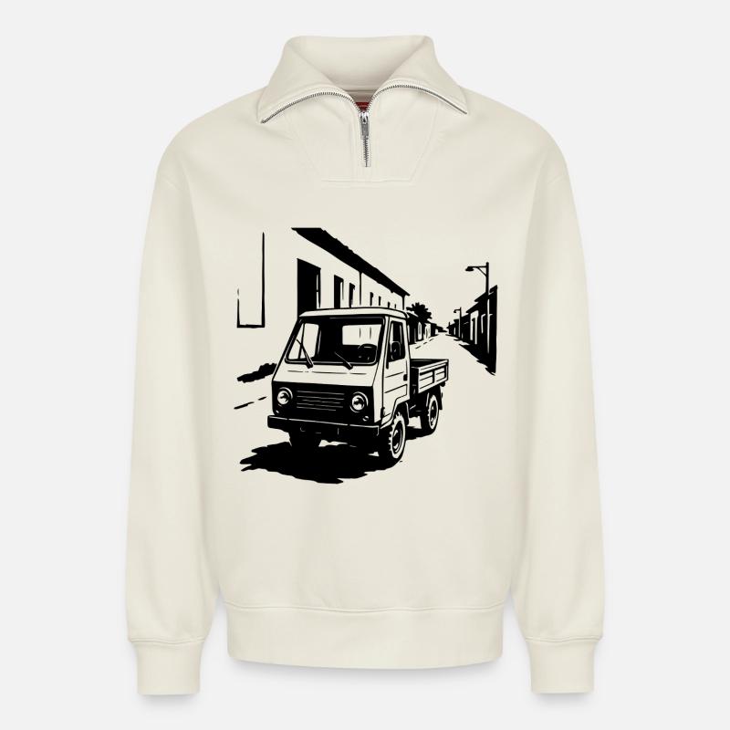 Multifunktionskraft Retro - Relaxed Unisex Organic Half Zip Sweatshirt – von SPREAD - Naturweiß