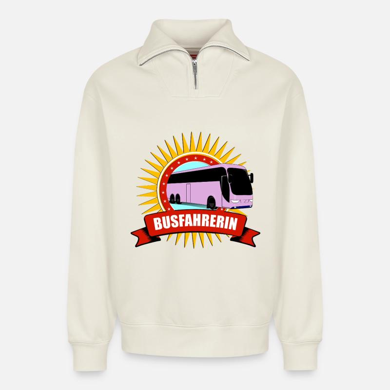 Busfahrerin Silhouette Muster - Relaxed Unisex Organic Half Zip Sweatshirt – von SPREAD - Naturweiß