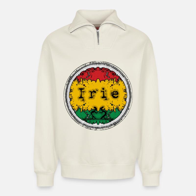 Reggae Irie - Relaxed Unisex Organic Half Zip Sweatshirt – von SPREAD - Naturweiß