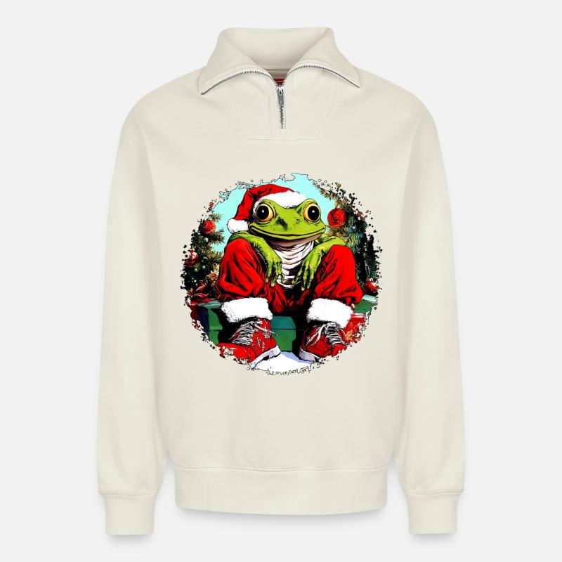 Frösche Weihnachten - Relaxed Unisex Organic Half Zip Sweatshirt – von SPREAD - Naturweiß