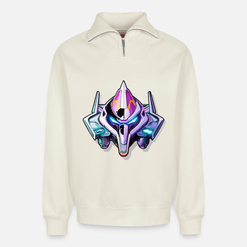Neon Mech Kriegerhelm - Relaxed Unisex Organic Half Zip Sweatshirt – von SPREAD - Naturweiß
