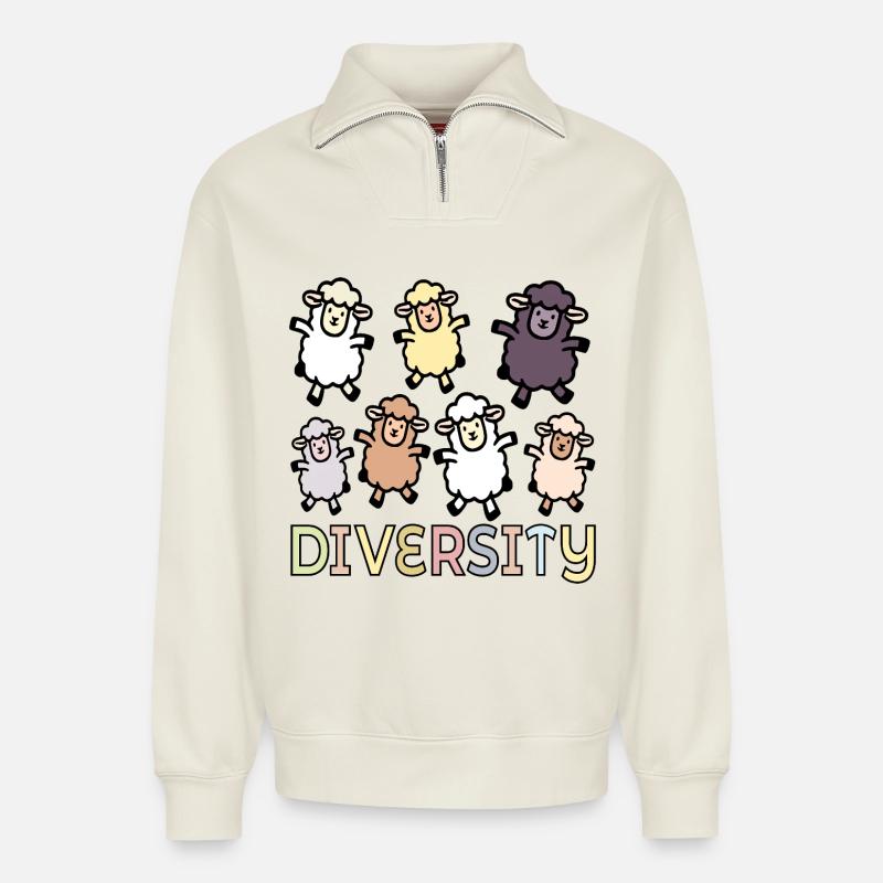 Diversity Sheep Inclusion - Relaxed Unisex Organic Half Zip Sweatshirt – by SPREAD - off white