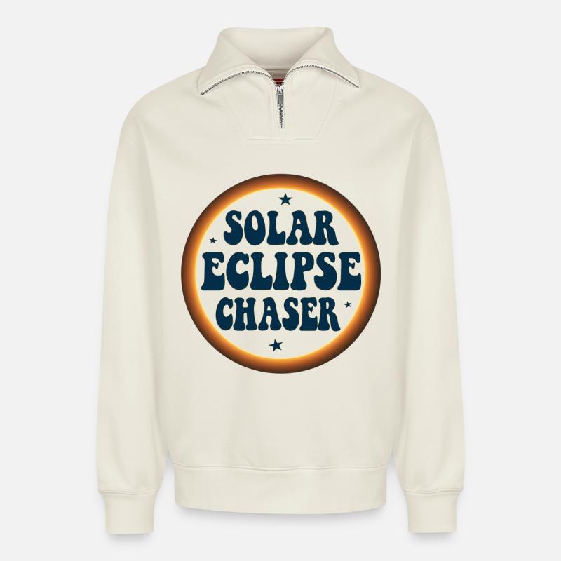 Solar eclipse chaser - Relaxed Unisex Organic Half Zip Sweatshirt – by SPREAD - off white