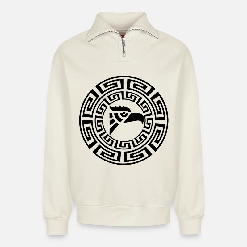 Schwarzer Adler-Emblem - Relaxed Unisex Organic Half Zip Sweatshirt – von SPREAD - Naturweiß