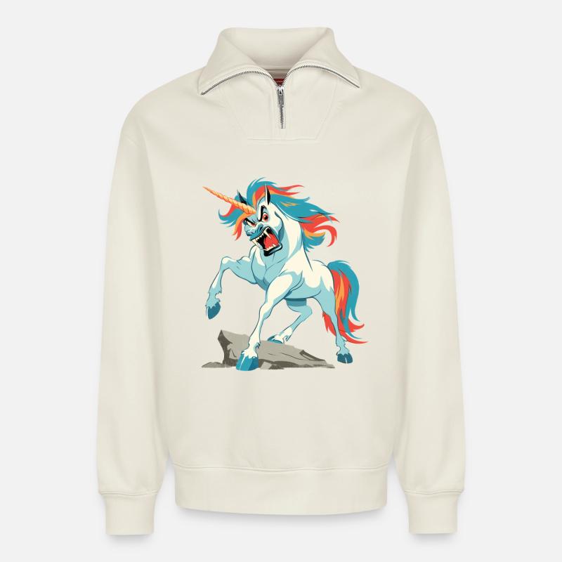 Angrycorn - Relaxed Unisex Organic Half Zip Sweatshirt – von SPREAD - Naturweiß