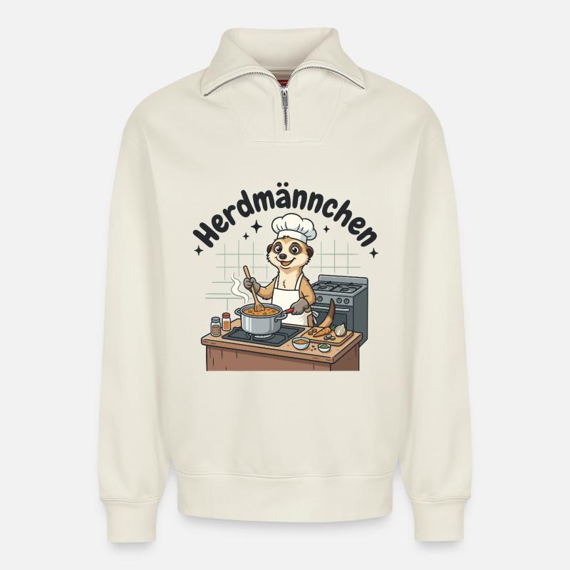 Herdmännchen Koch Erdmännchen am Herd  - Relaxed Unisex Organic Half Zip Sweatshirt – von SPREAD - Naturweiß