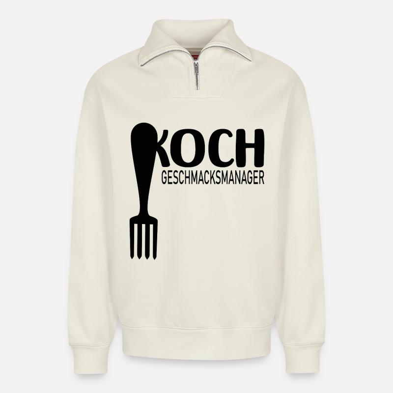 Geschmacksmanager Papa Koch - Relaxed Unisex Organic Half Zip Sweatshirt – von SPREAD - Naturweiß