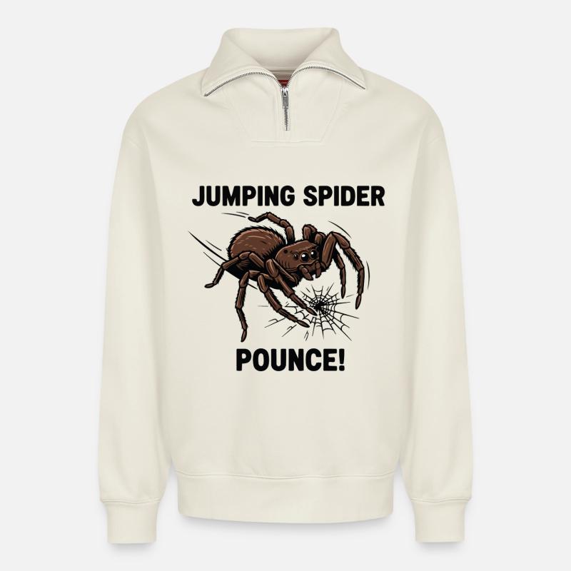 Araignée Sauteuse Pounce Jumping Spider - Relaxed Unisex Organic Half Zip Sweatshirt – by SPREAD - off white