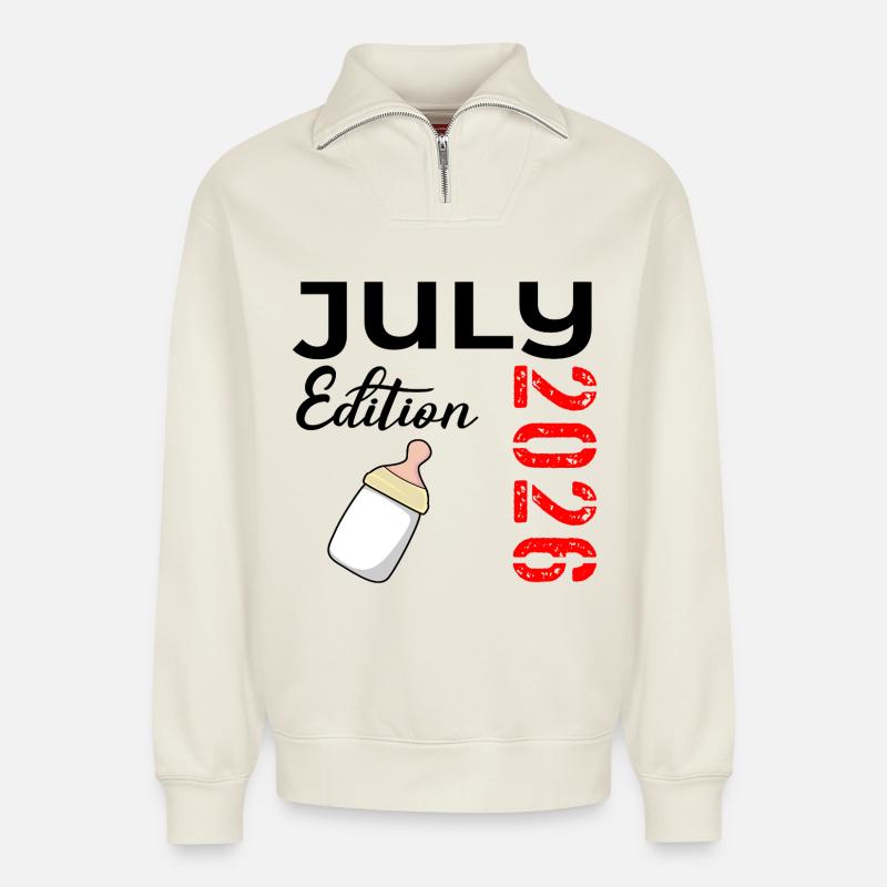 Geburt Juli 2026 - Relaxed Unisex Organic Half Zip Sweatshirt – von SPREAD - Naturweiß