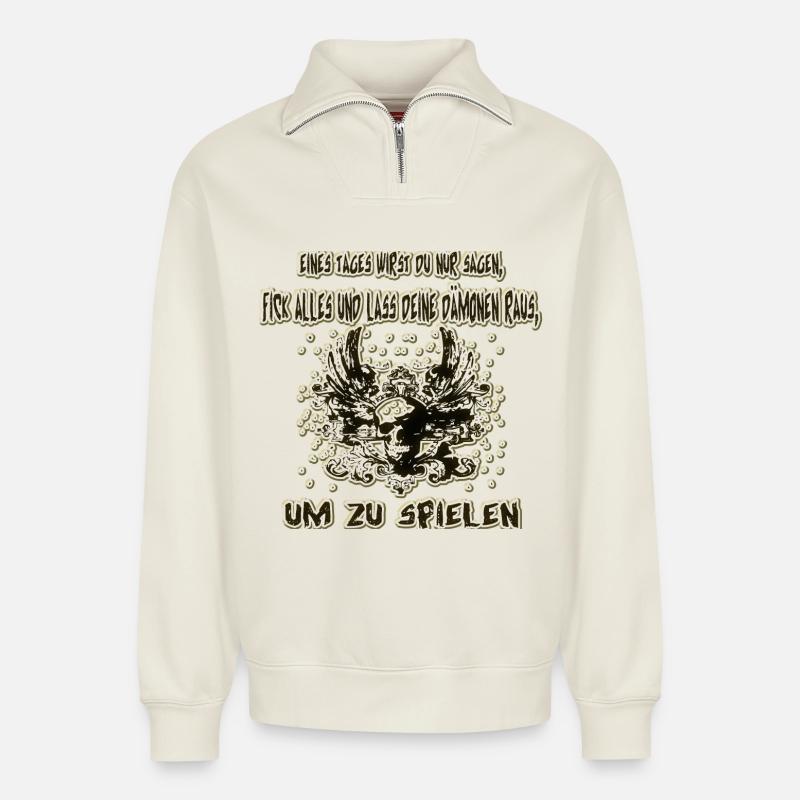 Dämon raus lassen - Relaxed Unisex Organic Half Zip Sweatshirt – von SPREAD - Naturweiß