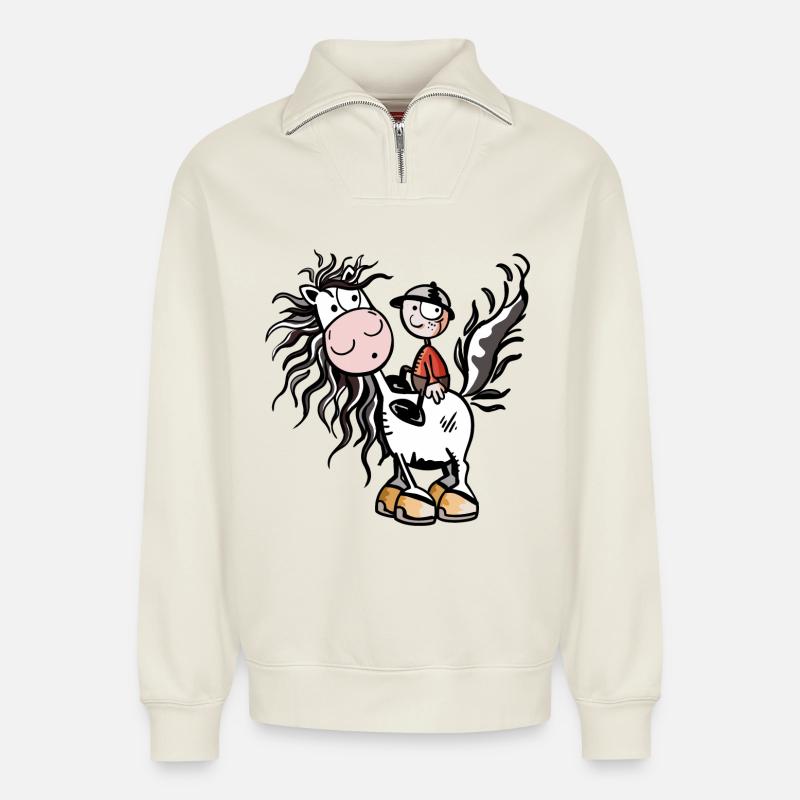 Junge aufm Pferdchen - Relaxed Unisex Organic Half Zip Sweatshirt – von SPREAD - Naturweiß