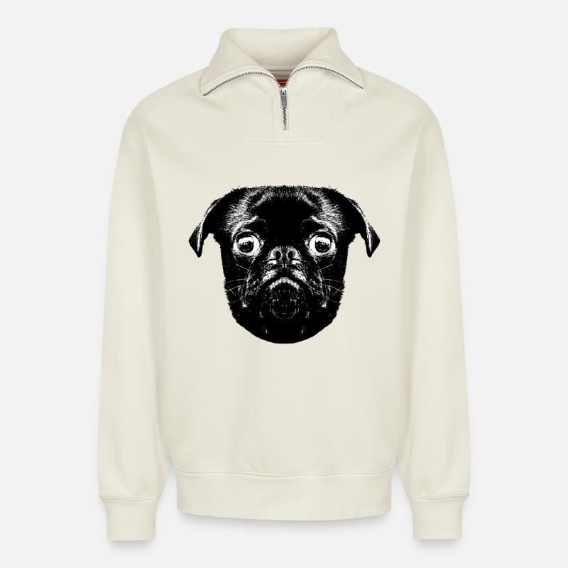 Otto's Pug hopst - Relaxed Unisex Organic Half Zip Sweatshirt – by SPREAD - off white