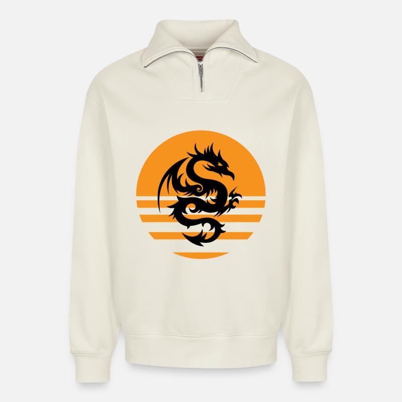 Dragon - Relaxed Unisex Organic Half Zip Sweatshirt – von SPREAD - Naturweiß