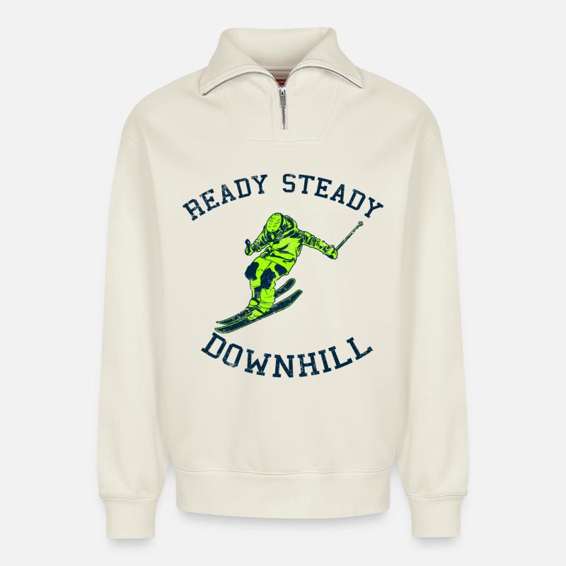 Skifahrer Spruch - Relaxed Unisex Organic Half Zip Sweatshirt – von SPREAD - Naturweiß