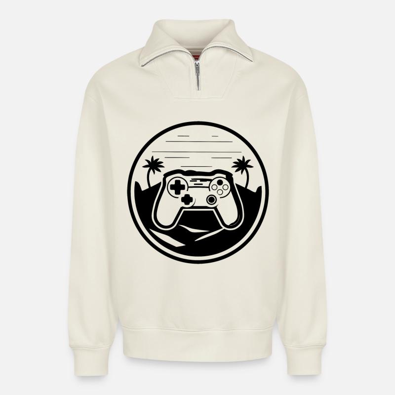 Spiel Controller Grafik - Relaxed Unisex Organic Half Zip Sweatshirt – von SPREAD - Naturweiß