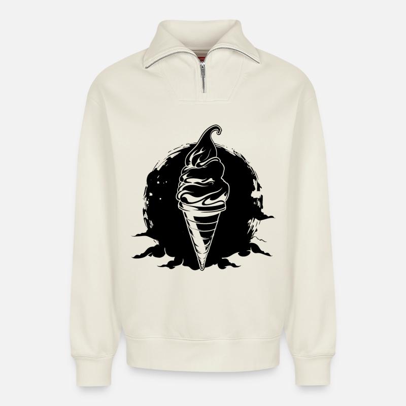 Eiscreme - Relaxed Unisex Organic Half Zip Sweatshirt – von SPREAD - Naturweiß