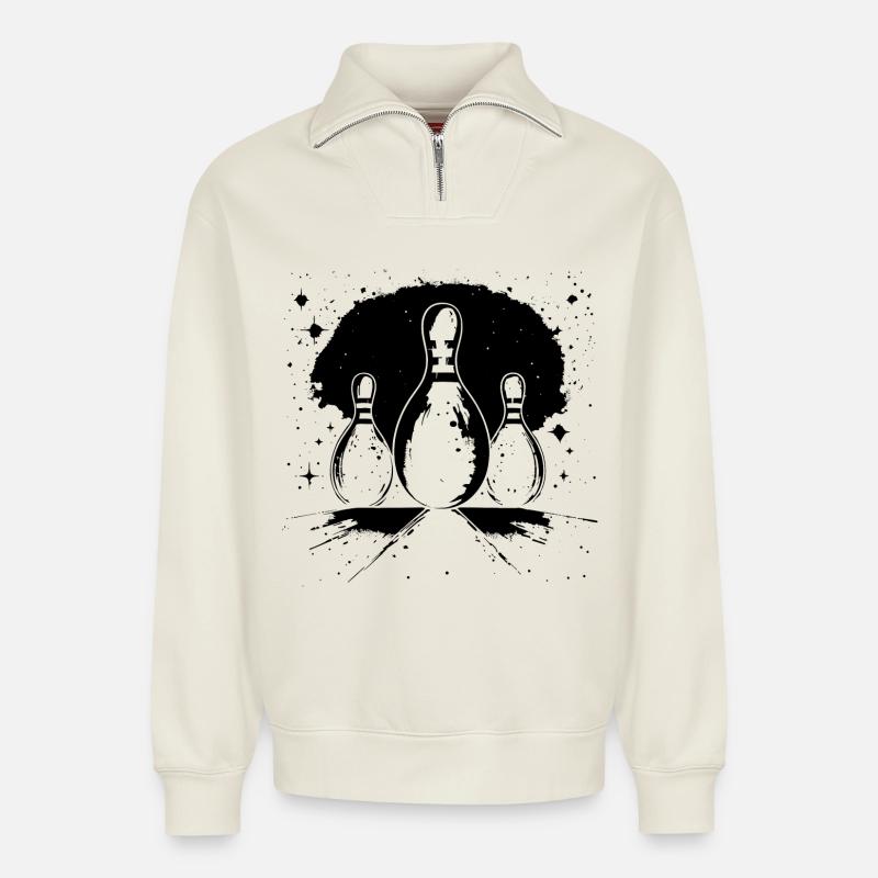 Bowling - Relaxed Unisex Organic Half Zip Sweatshirt – von SPREAD - Naturweiß