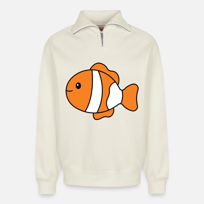 Tropischer Clownfisch - Relaxed Unisex Organic Half Zip Sweatshirt – von SPREAD - Naturweiß