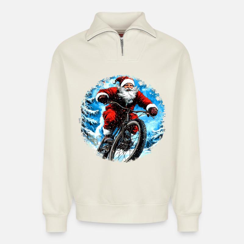 Mountainbiker Weihnachten - Relaxed Unisex Organic Half Zip Sweatshirt – von SPREAD - Naturweiß