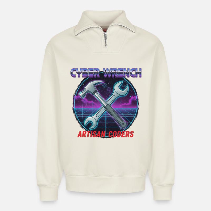 Retro Wave Craft - Relaxed Unisex Organic Half Zip Sweatshirt – von SPREAD - Naturweiß