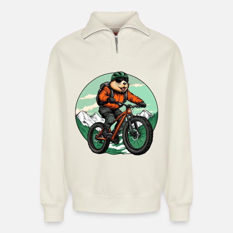 Biker Biber - Relaxed Unisex Organic Half Zip Sweatshirt – von SPREAD - Naturweiß