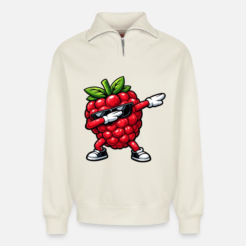 Dabbing Raspberry - Relaxed Unisex Organic Half Zip Sweatshirt – by SPREAD - off white