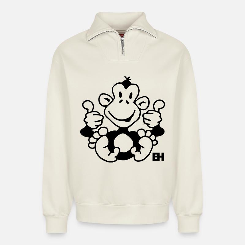 Affe - Relaxed Unisex Organic Half Zip Sweatshirt – von SPREAD - Naturweiß