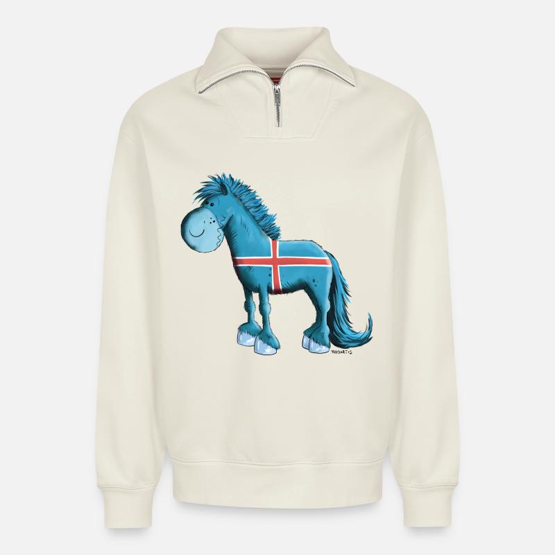 Der Isländer ist da - Relaxed Unisex Organic Half Zip Sweatshirt – von SPREAD - Naturweiß